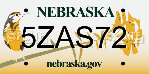 5ZAS72 Nebraska License Plate