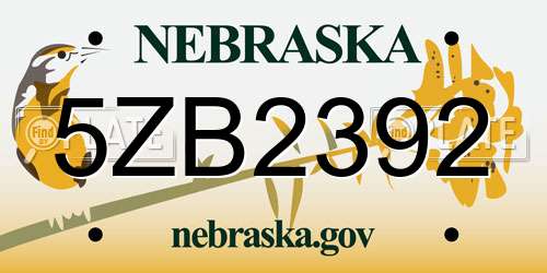 5ZB2392 Nebraska License Plate