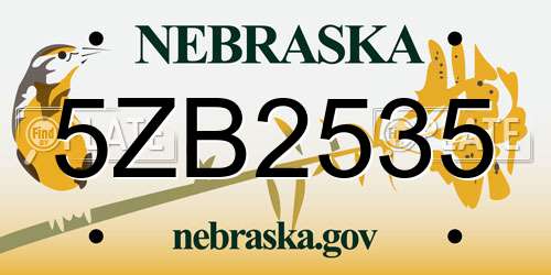5ZB2535 Nebraska License Plate