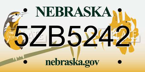 5ZB5242 Nebraska License Plate