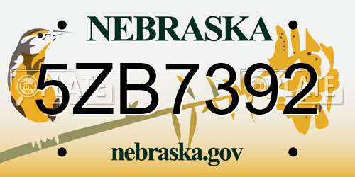 5ZB7392 Nebraska License Plate