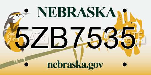 5ZB7535 Nebraska License Plate