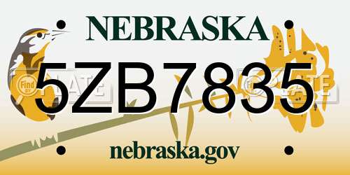 5ZB7835 Nebraska License Plate
