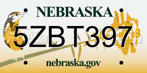 5ZBT397 Nebraska License Plate