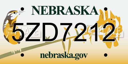 5ZD7212 Nebraska License Plate
