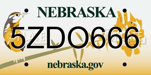 5ZDO666 Nebraska License Plate