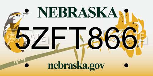 5ZFT866 Nebraska License Plate