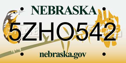 5ZHO542 Nebraska License Plate