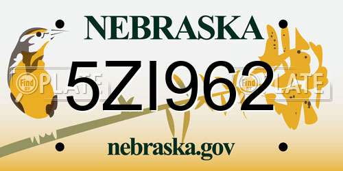 5ZI962 Nebraska License Plate