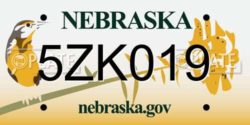 5ZK019 Nebraska License Plate