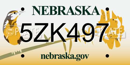 5ZK497 Nebraska License Plate