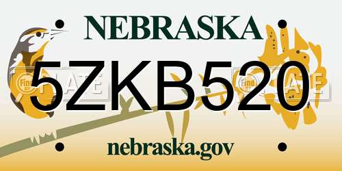 5ZKB520 Nebraska License Plate