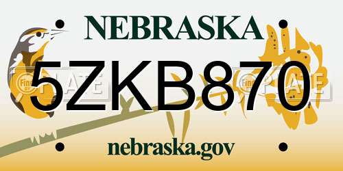 5ZKB870 Nebraska License Plate