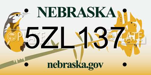 5ZL137 Nebraska License Plate