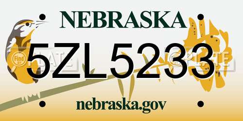 5ZL5233 Nebraska License Plate