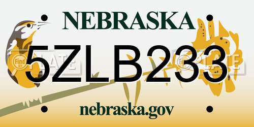 5ZLB233 Nebraska License Plate