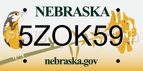 5ZOK59 Nebraska License Plate