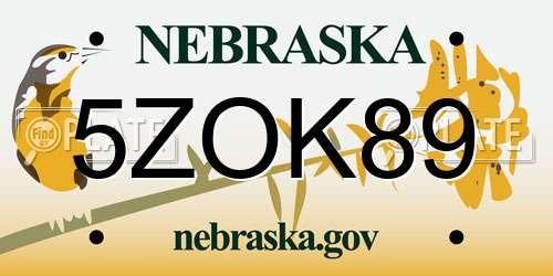 5ZOK89 Nebraska License Plate