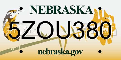 5ZOU380 Nebraska License Plate