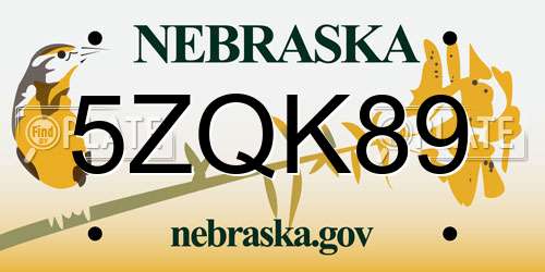 5ZQK89 Nebraska License Plate