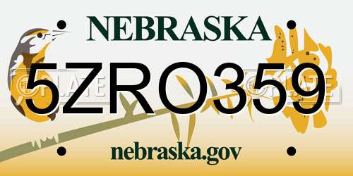 5ZRO359 Nebraska License Plate