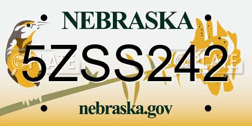 5ZSS242 Nebraska License Plate