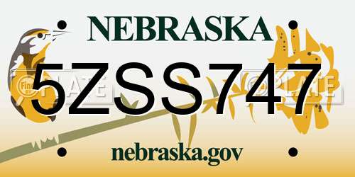 5ZSS747 Nebraska License Plate