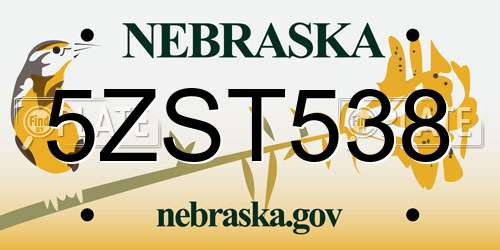 5ZST538 Nebraska License Plate