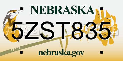 5ZST835 Nebraska License Plate