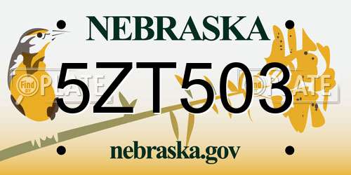 5ZT503 Nebraska License Plate