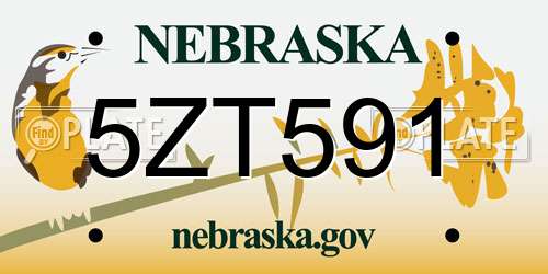 5ZT591 Nebraska License Plate
