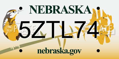 5ZTL74 Nebraska License Plate