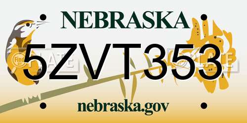 5ZVT353 Nebraska License Plate