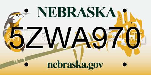 5ZWA970 Nebraska License Plate