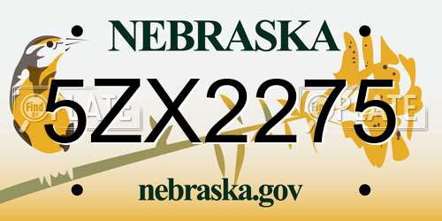 5ZX2275 Nebraska License Plate