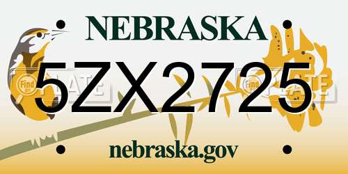 5ZX2725 Nebraska License Plate