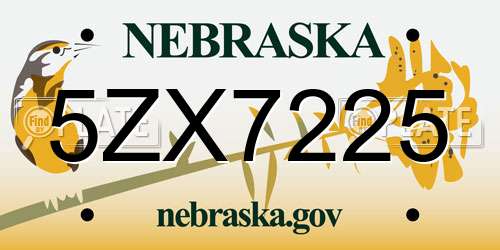 5ZX7225 Nebraska License Plate