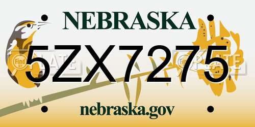 5ZX7275 Nebraska License Plate