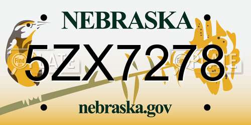 5ZX7278 Nebraska License Plate