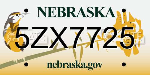 5ZX7725 Nebraska License Plate