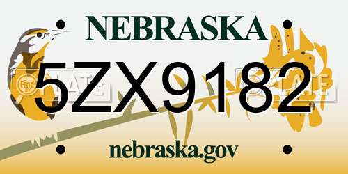 5ZX9182 Nebraska License Plate