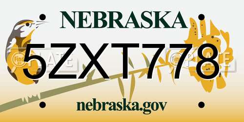 5ZXT778 Nebraska License Plate