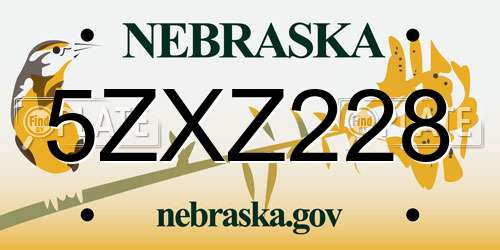 5ZXZ228 Nebraska License Plate