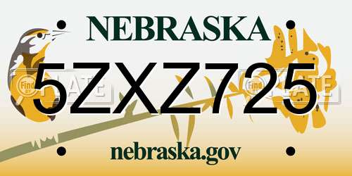 5ZXZ725 Nebraska License Plate
