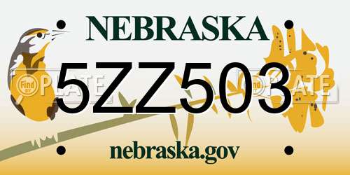 5ZZ503 Nebraska License Plate