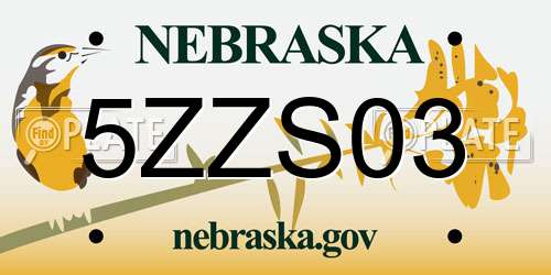 5ZZS03 Nebraska License Plate