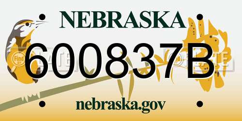 600837B Nebraska License Plate