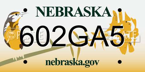 602GA5 Nebraska License Plate