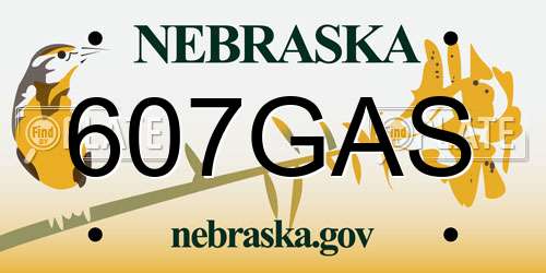 607GAS Nebraska License Plate