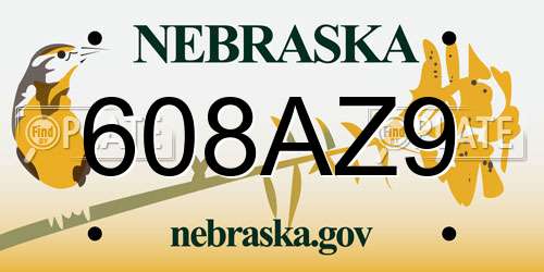 608AZ9 Nebraska License Plate